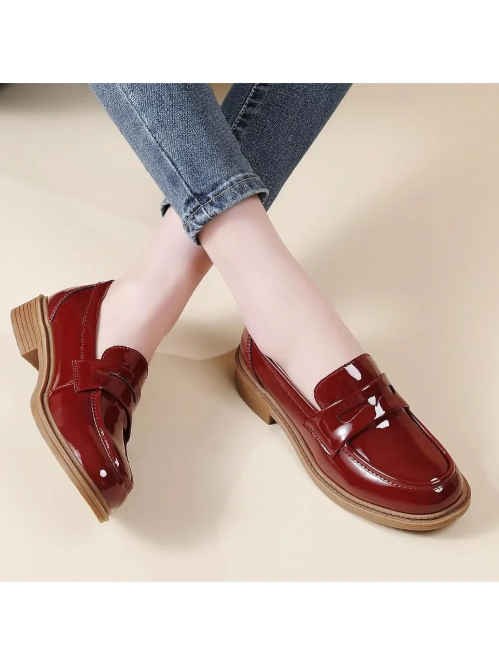 🆕Women's Red Loafers Black Penny Loafer Business Casual Flats Comfortable